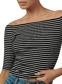 The Laur Striped Stretch Cotton Off-The-Shoulder Top