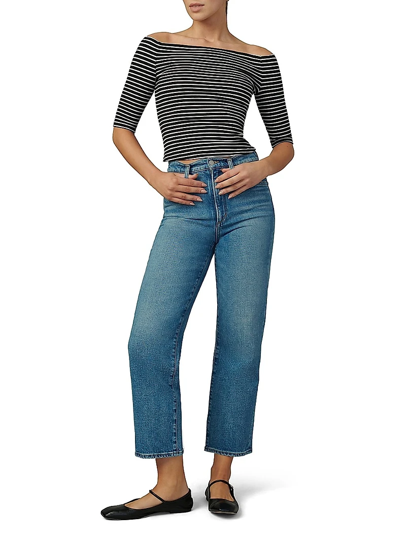 The Laur Striped Stretch Cotton Off-The-Shoulder Top