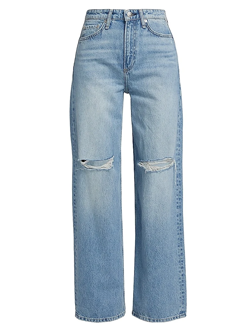 Logan Distressed Mid-Rise Wide-Leg Jeans