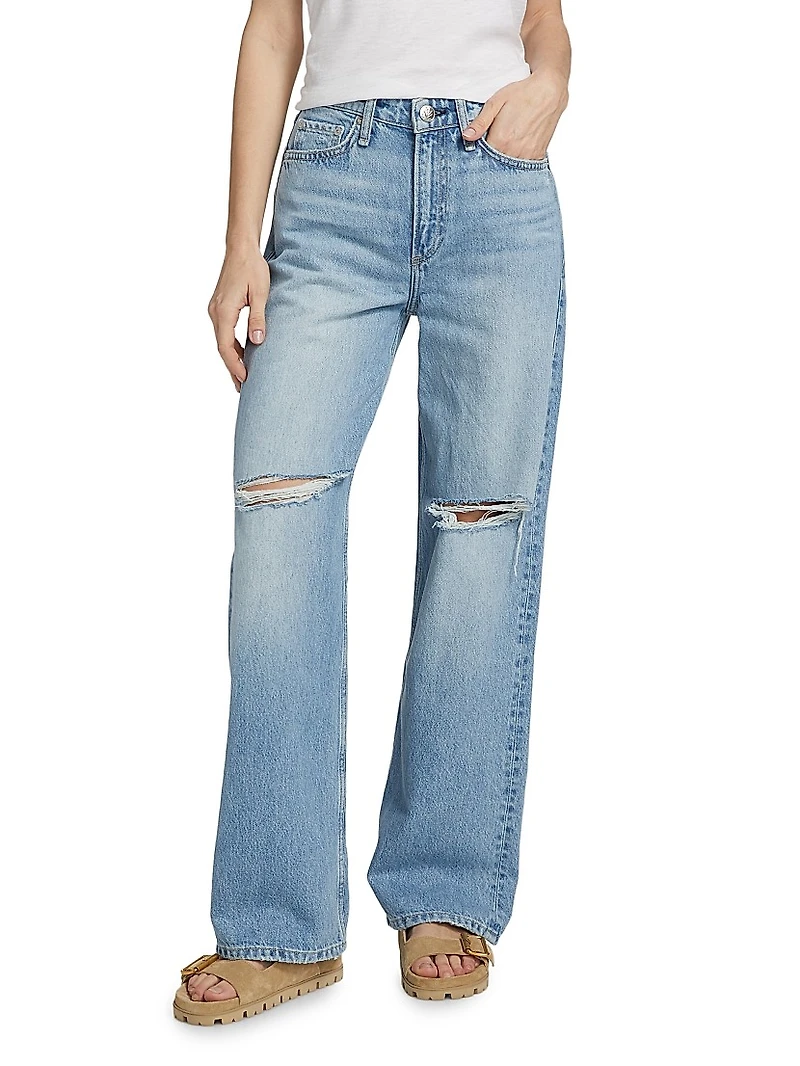 Logan Distressed Mid-Rise Wide-Leg Jeans