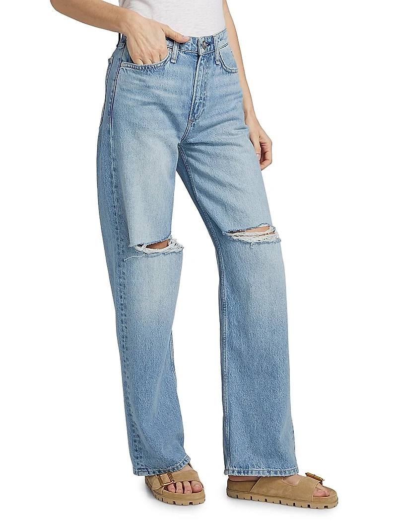 Logan Distressed Mid-Rise Wide-Leg Jeans