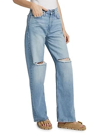 Logan Distressed Mid-Rise Wide-Leg Jeans