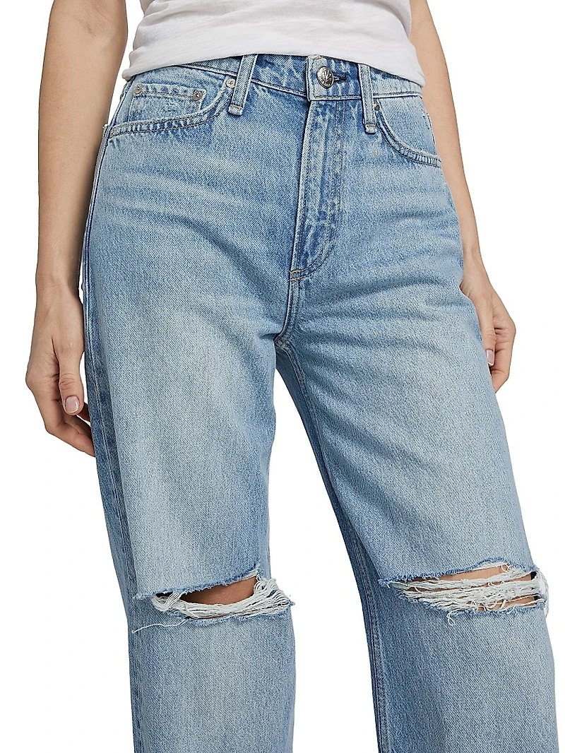 Logan Distressed Mid-Rise Wide-Leg Jeans
