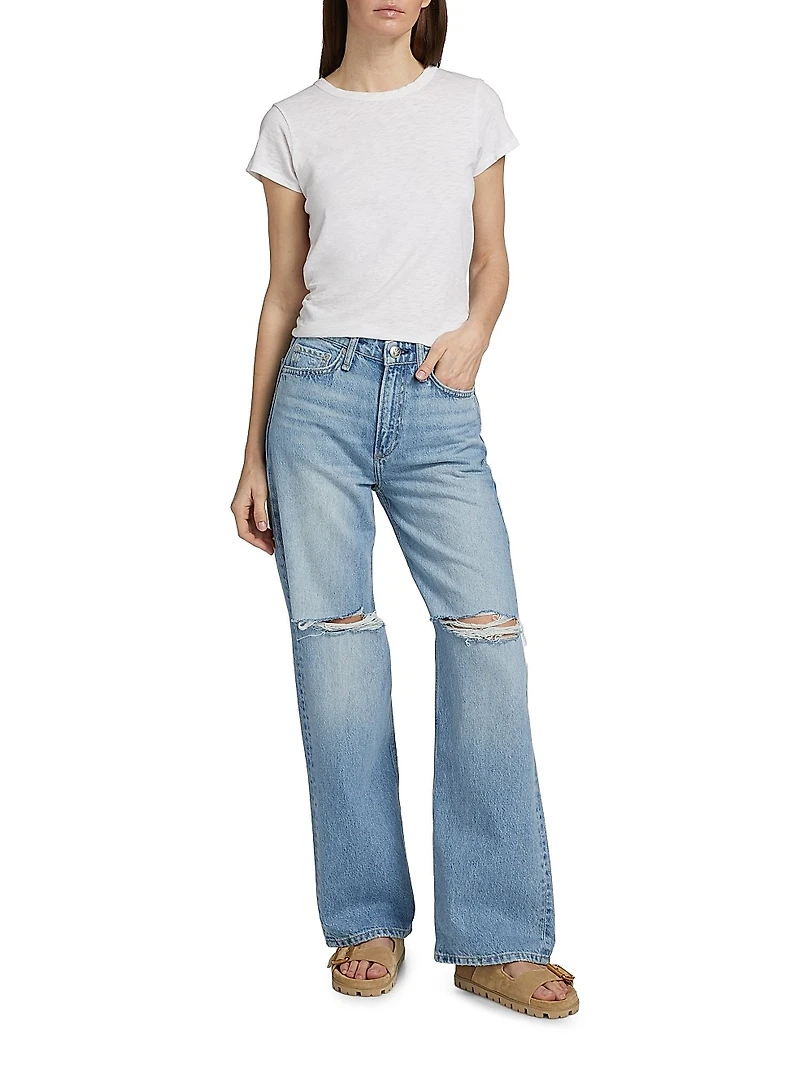 Logan Distressed Mid-Rise Wide-Leg Jeans