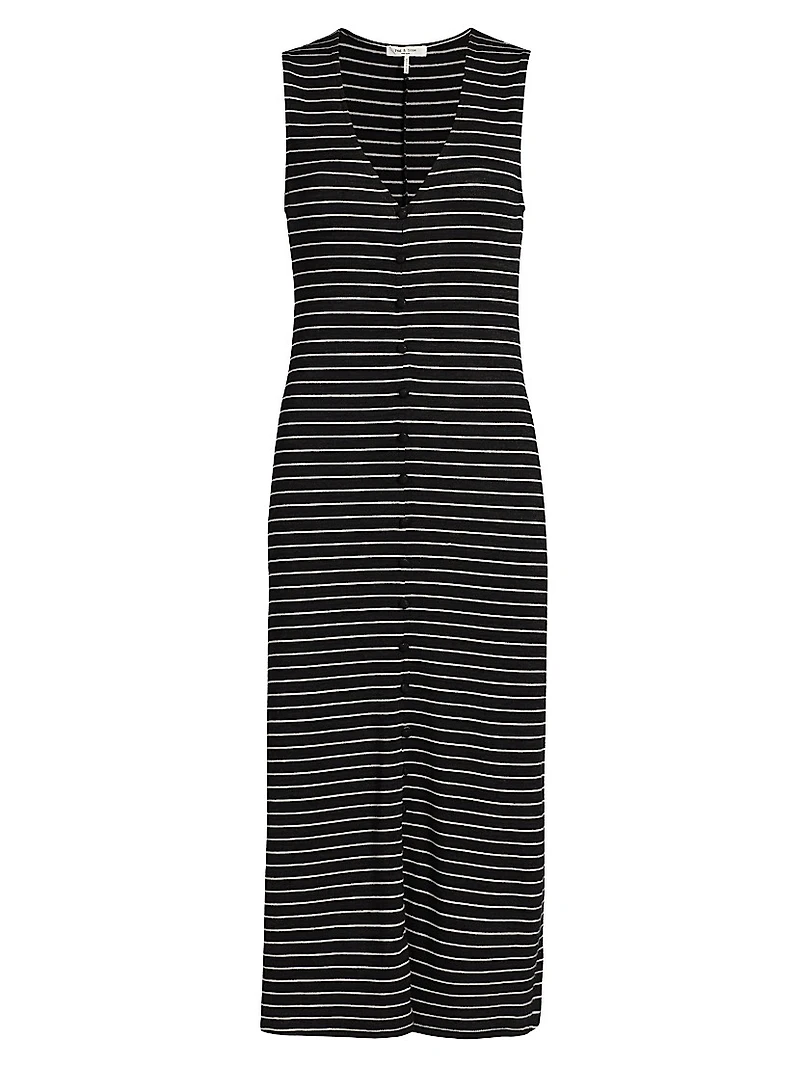 The Knit Button-Front Striped Midi-Dress