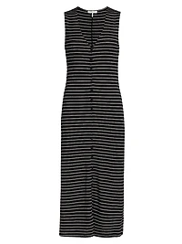 The Knit Button-Front Striped Midi-Dress