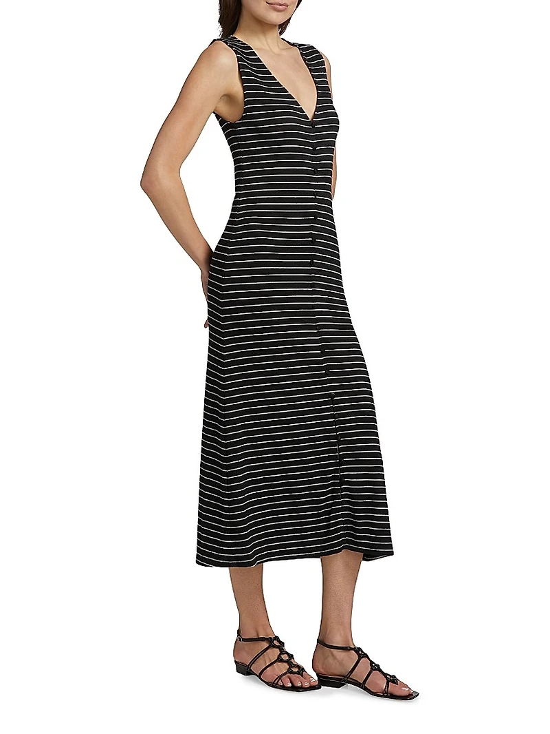 The Knit Button-Front Striped Midi-Dress
