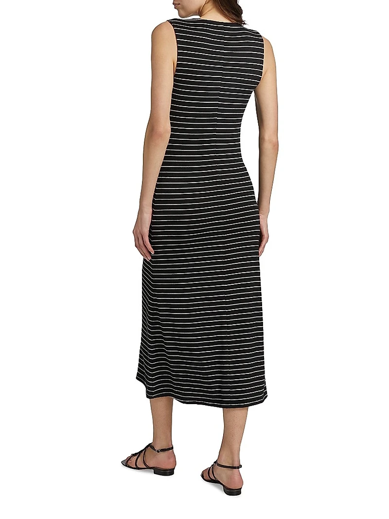 The Knit Button-Front Striped Midi-Dress