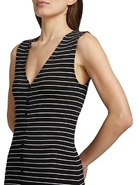 The Knit Button-Front Striped Midi-Dress