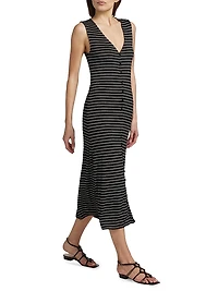 The Knit Button-Front Striped Midi-Dress