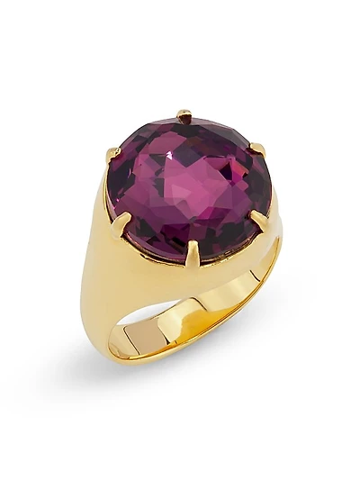 Goldtone & Glass Crystal Signet Ring