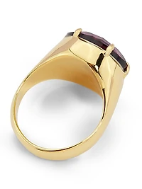 Goldtone & Glass Crystal Signet Ring