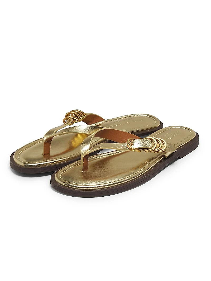Gia Metallic Leather Thong Sandals