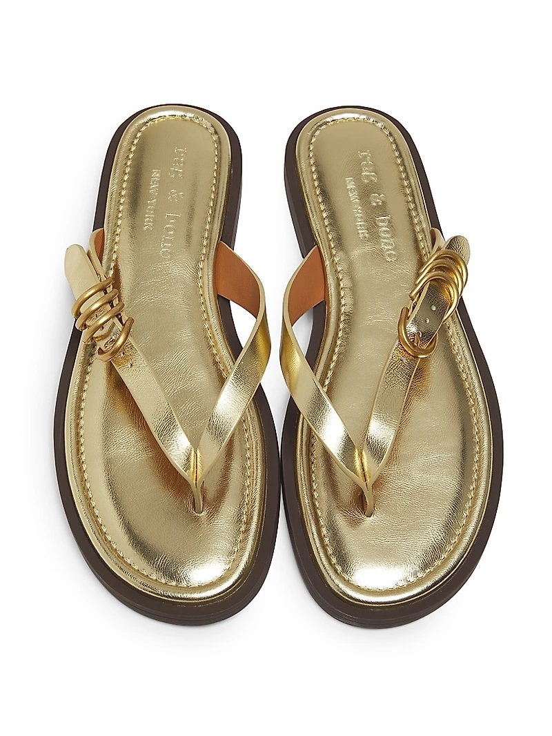 Gia Metallic Leather Thong Sandals