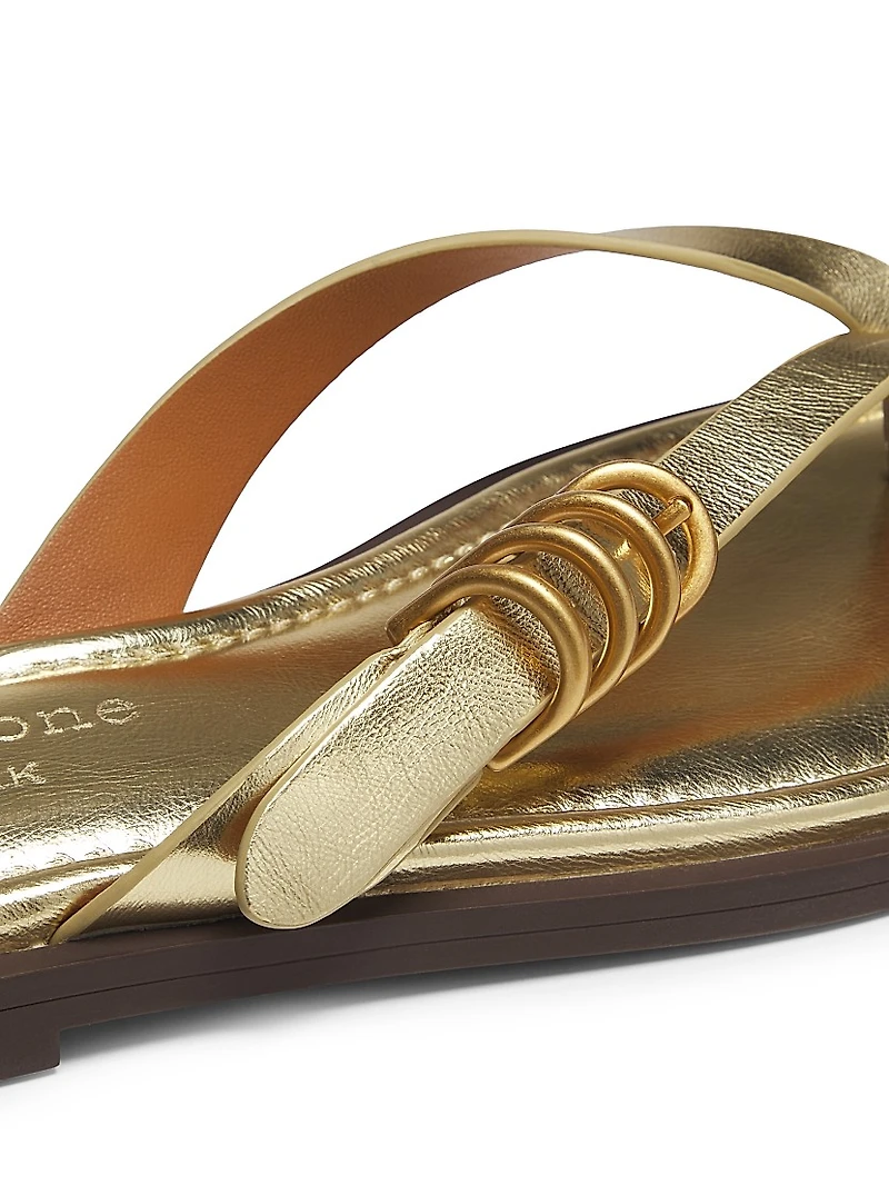 Gia Metallic Leather Thong Sandals