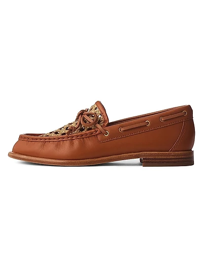 Carter Woven-Trim Leather Boat Shoes