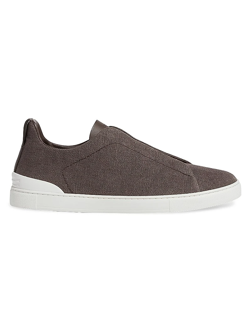 Cotton Linen and Leather Triple Stitch Sneakers