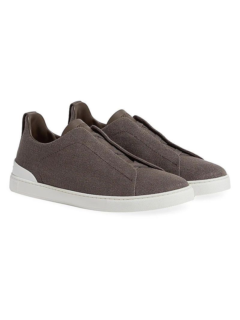 Cotton Linen and Leather Triple Stitch Sneakers
