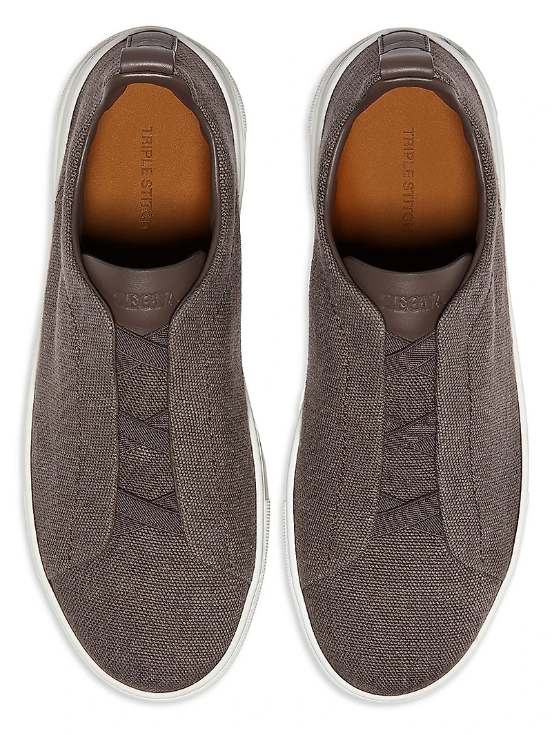 Cotton Linen and Leather Triple Stitch Sneakers