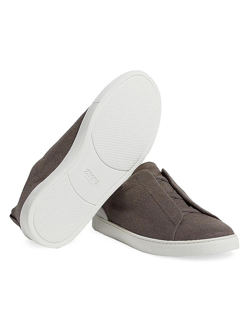 Cotton Linen and Leather Triple Stitch Sneakers