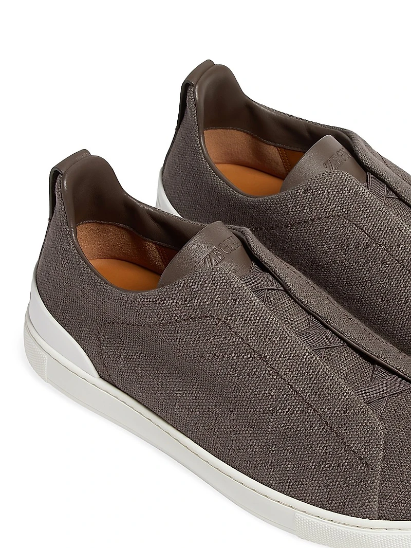 Cotton Linen and Leather Triple Stitch Sneakers