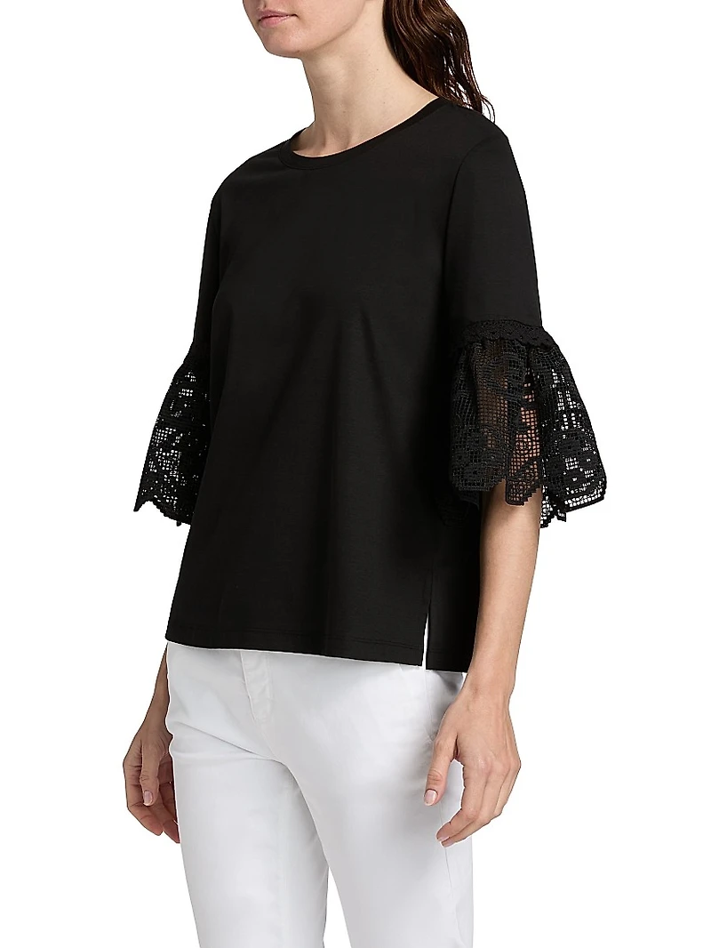 Amanda Lace-Trimmed Cotton T-Shirt