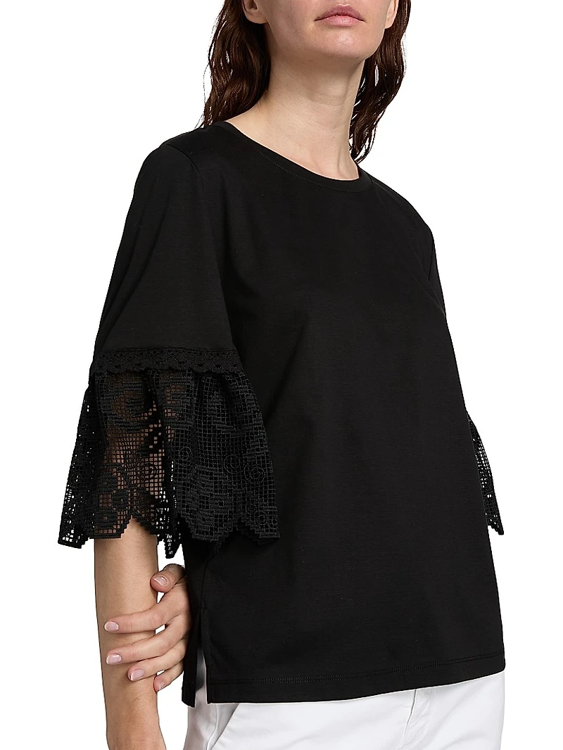 Amanda Lace-Trimmed Cotton T-Shirt