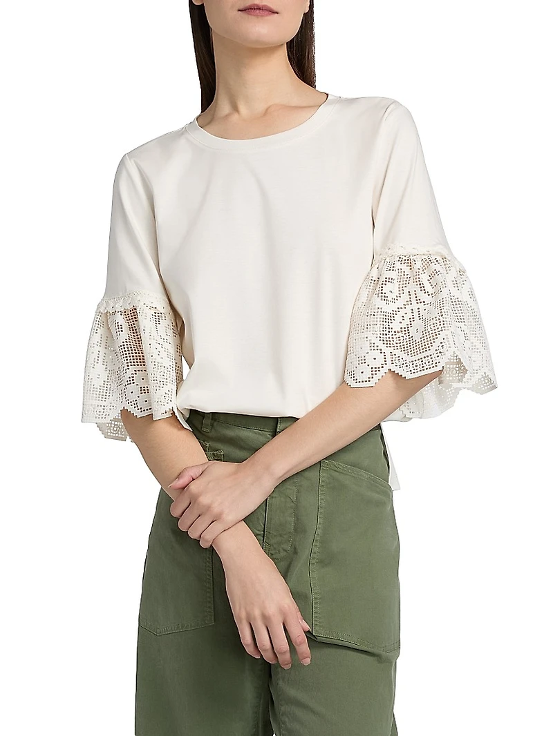 Amanda Lace-Trimmed Cotton T-Shirt