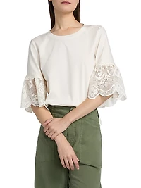 Amanda Lace-Trimmed Cotton T-Shirt