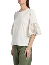 Amanda Lace-Trimmed Cotton T-Shirt
