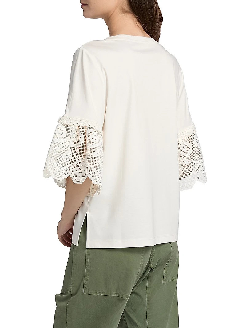 Amanda Lace-Trimmed Cotton T-Shirt