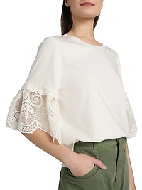 Amanda Lace-Trimmed Cotton T-Shirt