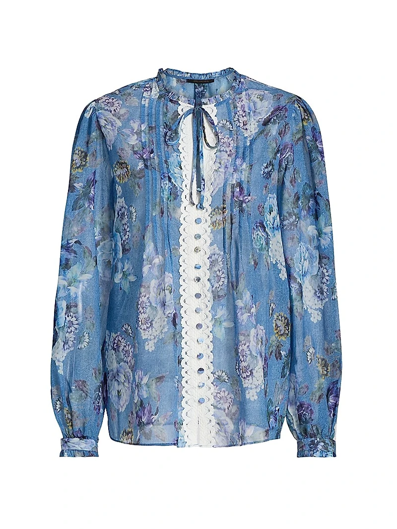 Ingrid Floral Lace-Trim Blouse