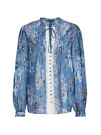 Ingrid Floral Lace-Trim Blouse