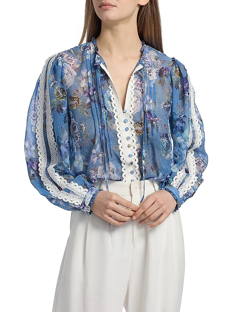 Ingrid Floral Lace-Trim Blouse