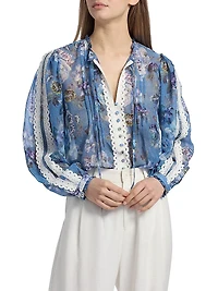 Ingrid Floral Lace-Trim Blouse