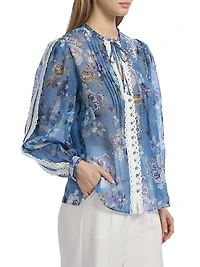 Ingrid Floral Lace-Trim Blouse