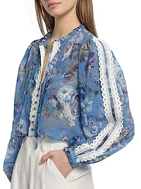 Ingrid Floral Lace-Trim Blouse