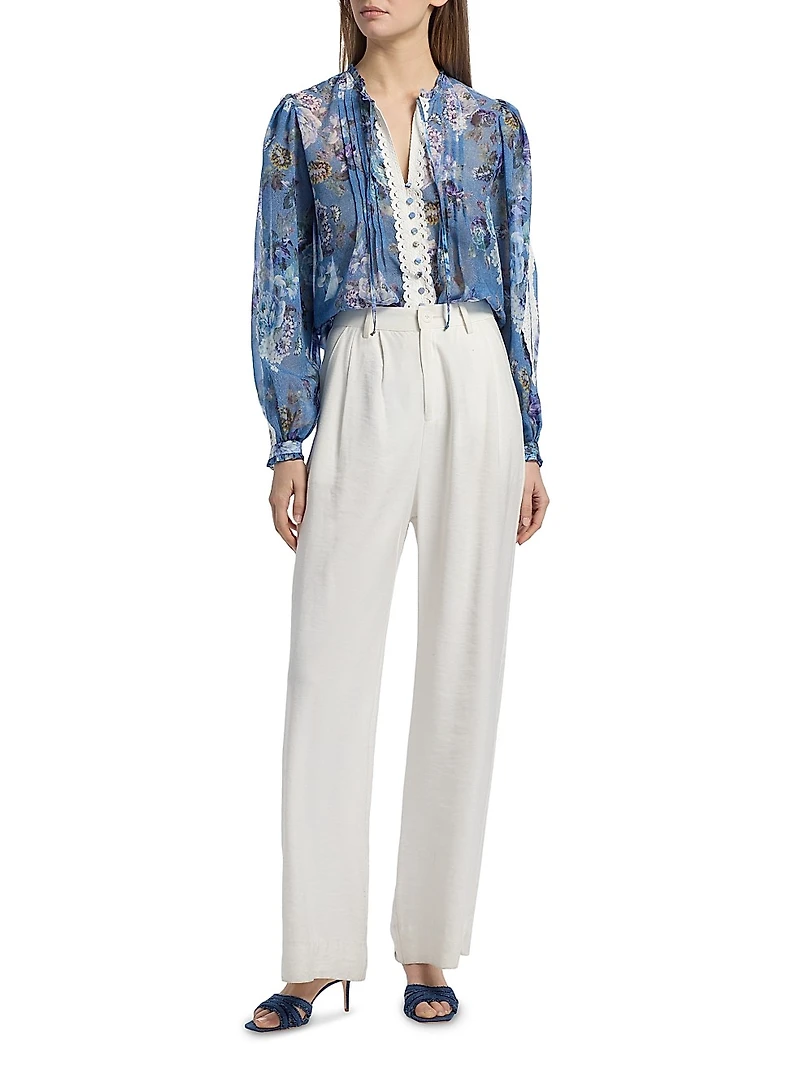 Ingrid Floral Lace-Trim Blouse