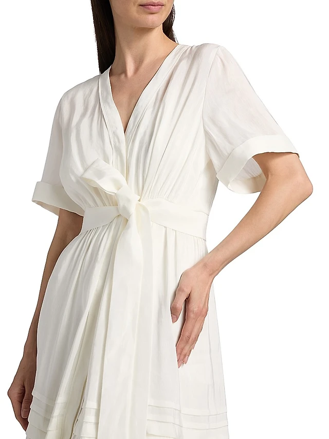 Lovaan Val Sleeveless Ruched Linen-Silk Dress | The Summit