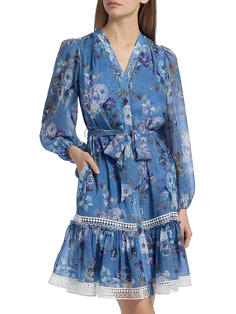 Elisa Floral Tie-Waist Minidress