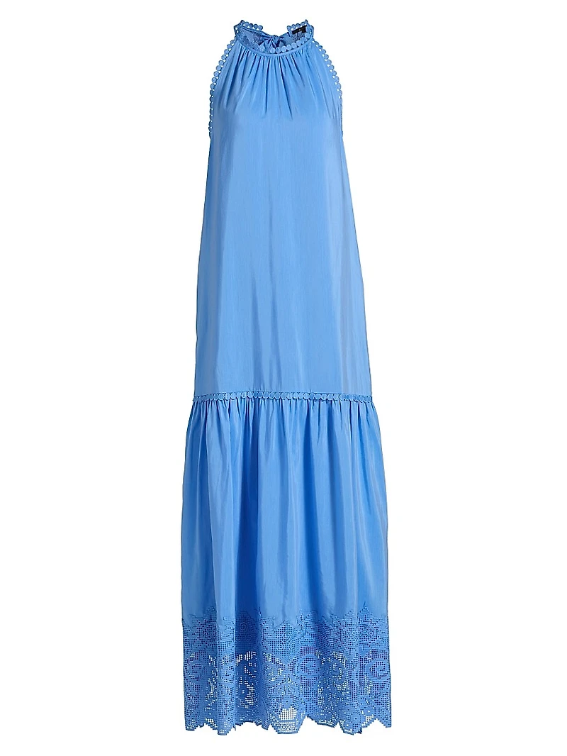 Teri Halter Lace-Trim Tiered Maxi Dress