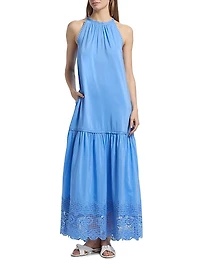 Teri Halter Lace-Trim Tiered Maxi Dress