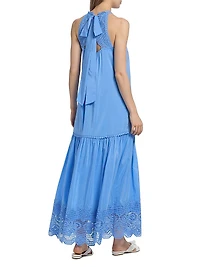 Teri Halter Lace-Trim Tiered Maxi Dress
