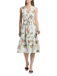 Violet Floral Tie-Waist Tiered Midi-Dress