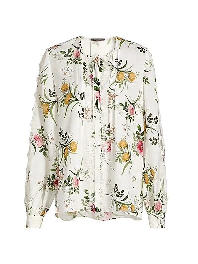 Ren Floral Lace-Trim Blouse