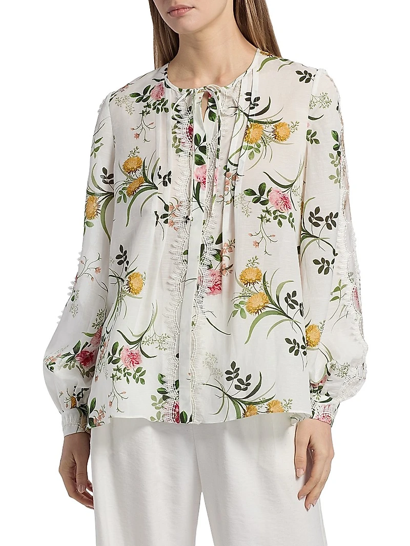 Ren Floral Lace-Trim Blouse