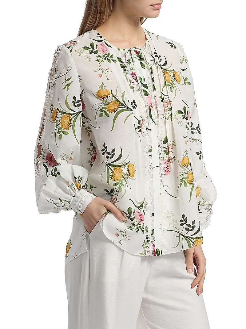Ren Floral Lace-Trim Blouse