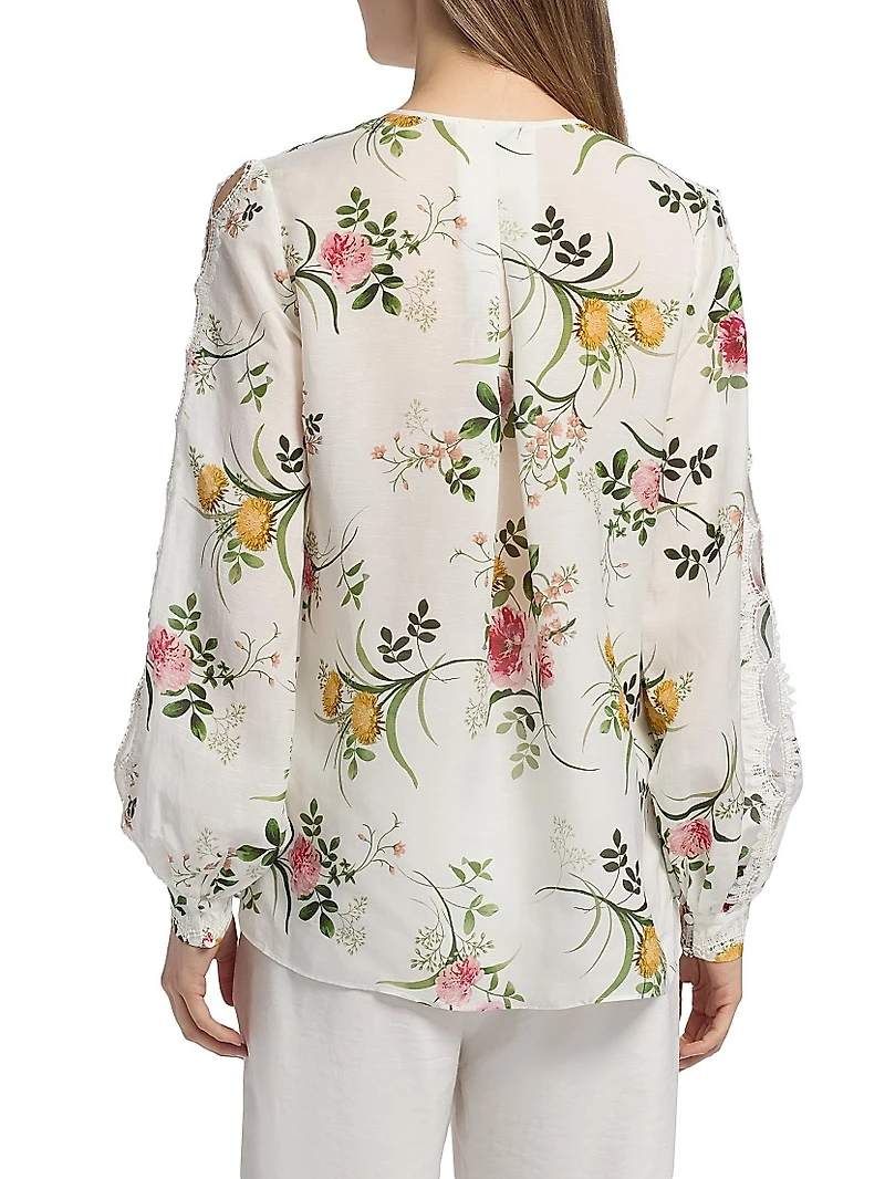 Ren Floral Lace-Trim Blouse