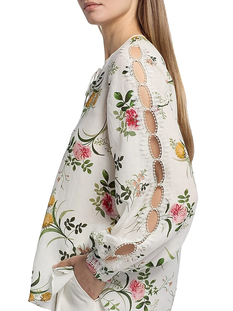 Ren Floral Lace-Trim Blouse